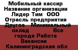 Мобильный кассир › Название организации ­ Лидер Тим, ООО › Отрасль предприятия ­ Другое › Минимальный оклад ­ 37 000 - Все города Работа » Вакансии   . Калининградская обл.,Светловский городской округ 
